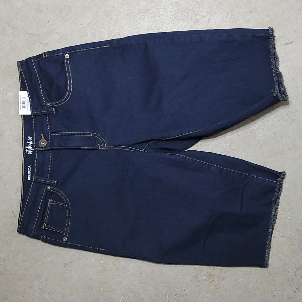 NEW! Style & Co Cutoff Bermuda Jean Shorts, Dark Wash